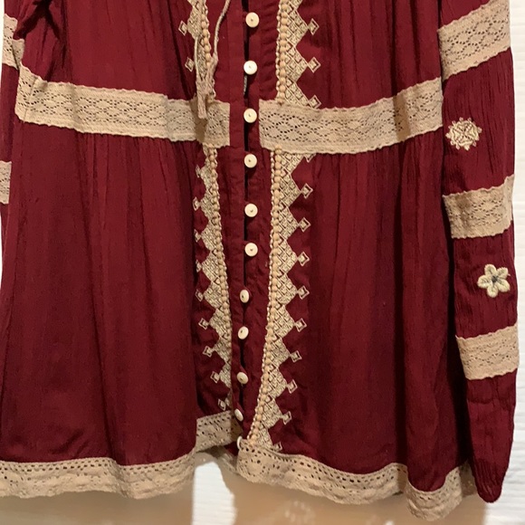 FREE PEOPLE TUNIC BOHO PEASANT SZ M BURG/CREME - Picture 3 of 10